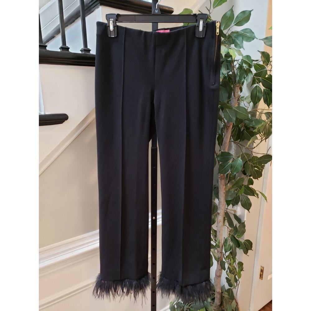 Vilagallo Women's Black Solid Viscose Edoardo Feather Side Zipper Pants 42 L